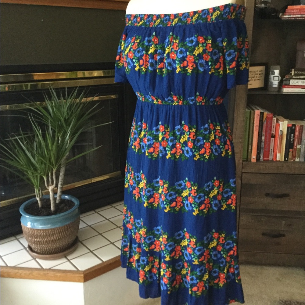 Old Navy Blue Floral Off Shoulder Midi Dress Large